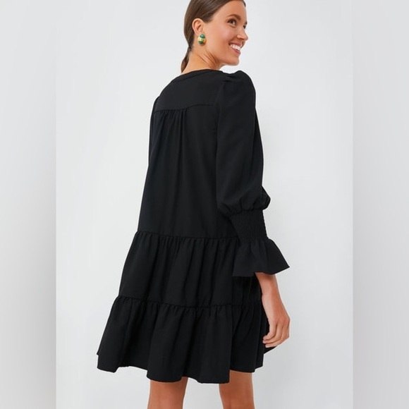 Pomander Place Tuckernuck Crepe Kenzo Mini Dress Tiered Long Sleeve Black Small - Picture 9 of 15